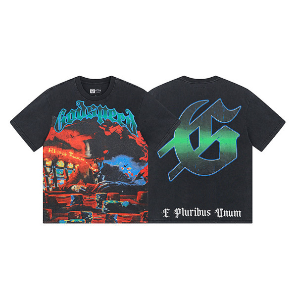 God & Speed Skull Print Washed Short Sleeve T-shirt High Street Rock Style