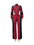Color-blocked Asymmetrical Zip-Up Top and Straight Leg Pants Set