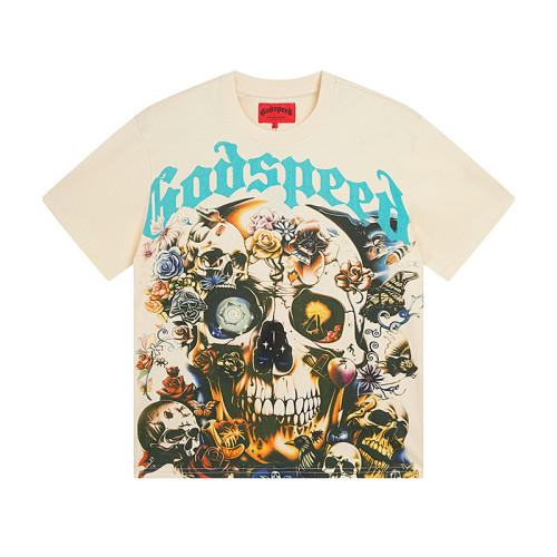 God & Speed Skull Print Washed Short Sleeve T-shirt High Street Rock Style