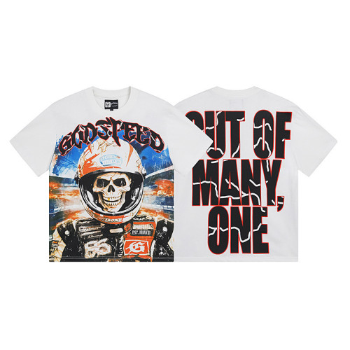 God & Speed Skull Print Washed Short Sleeve T-shirt High Street Rock Style