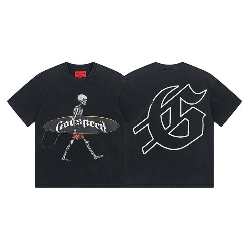 God & Speed Skull Print Washed Short Sleeve T-shirt High Street Rock Style