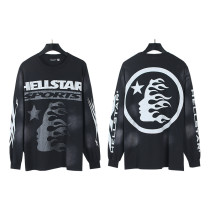Hellstar Long Sleeve T-Shirt Streetwear Brand Vintage Print Loose Washed Top