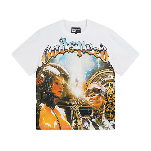 God & Speed Skull Print Washed Short Sleeve T-shirt High Street Rock Style