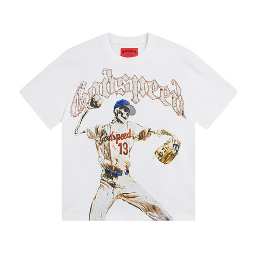God & Speed Skull Print Washed Short Sleeve T-shirt High Street Rock Style