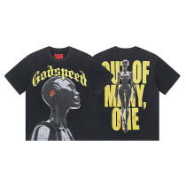 God & Speed Skull Print Washed Short Sleeve T-shirt High Street Rock Style