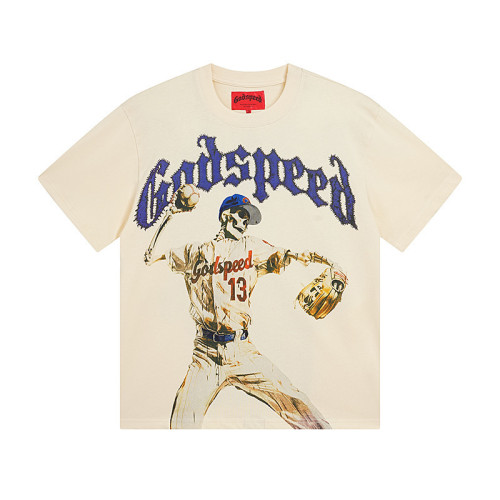 God & Speed Skull Print Washed Short Sleeve T-shirt High Street Rock Style