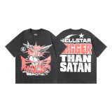 25SS Hellstar Blouse Washed Black Printed Short Sleeve Unisex T-Shirt