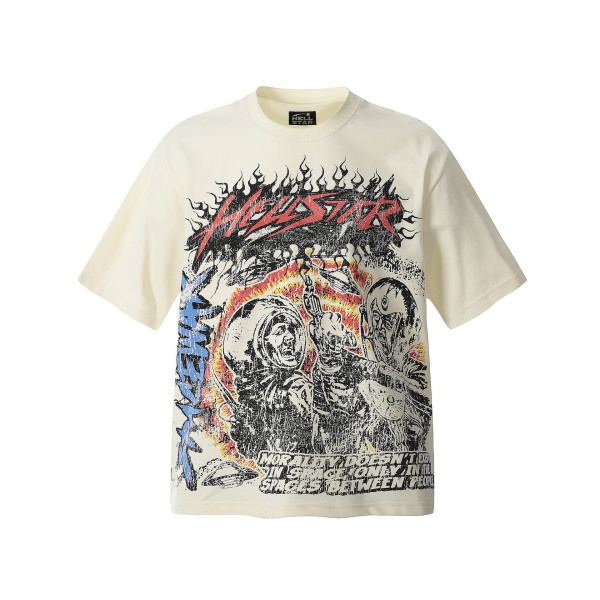 25SS Hot Selling Brand HELLSTAR All-over Vintage T-Shirt Hip Hop Couple