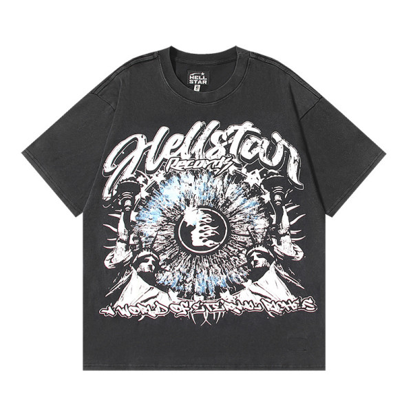 25SS Hellstar Blouse Washed Black Printed Short Sleeve Unisex T-Shirt