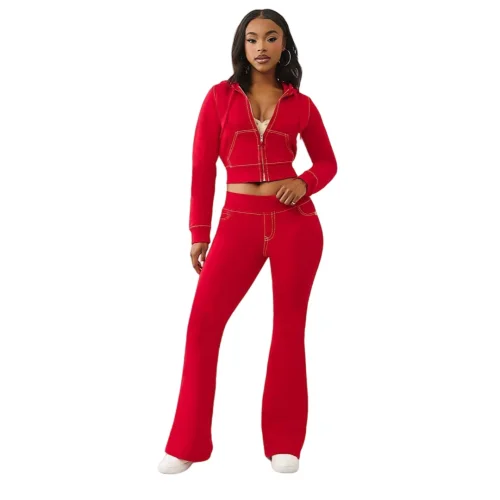 Fashion casual solid color hooded cardigan two-piece set