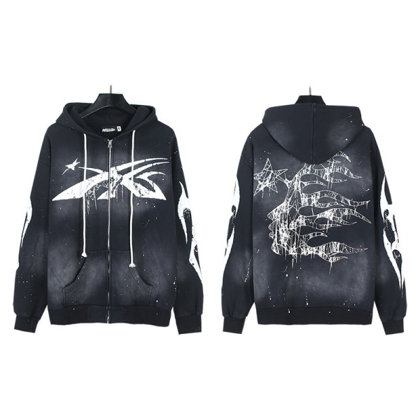 American Retro Hellstar Washed Distressed Loose Hoodie Sweatshirt