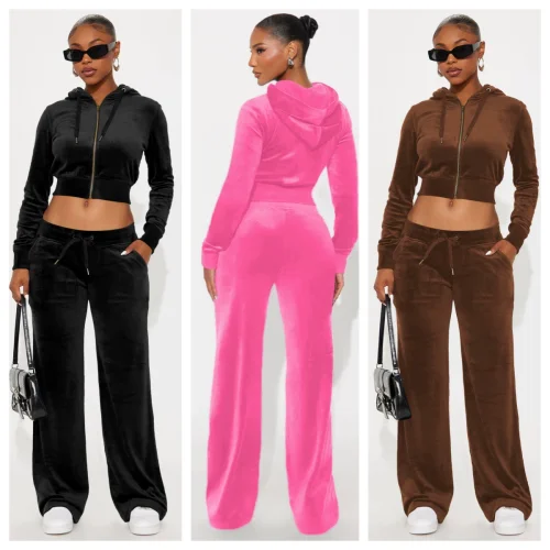 Fashion casual hooded waist exposed wide leg two-piece set