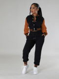 Fashion baseball suit set with spliced single breasted two-piece set