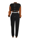 Fashion baseball suit set with spliced single breasted two-piece set