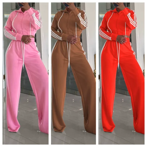 Fashion and casual hooded zip tie two-piece set