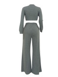 Fashion casual long sleeved top and side striped sports style pants two-piece set