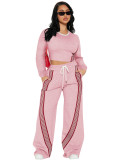 Fashion casual long sleeved top and side striped sports style pants two-piece set