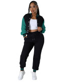 Fashion baseball suit set with spliced single breasted two-piece set
