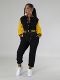 Fashion baseball suit set with spliced single breasted two-piece set