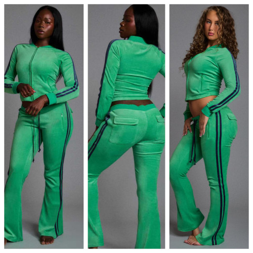 Fashion and casual solid color zipper two-piece set