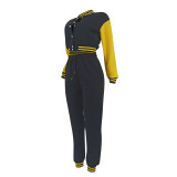 Fashion baseball suit set with spliced single breasted two-piece set