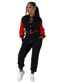 Fashion baseball suit set with spliced single breasted two-piece set