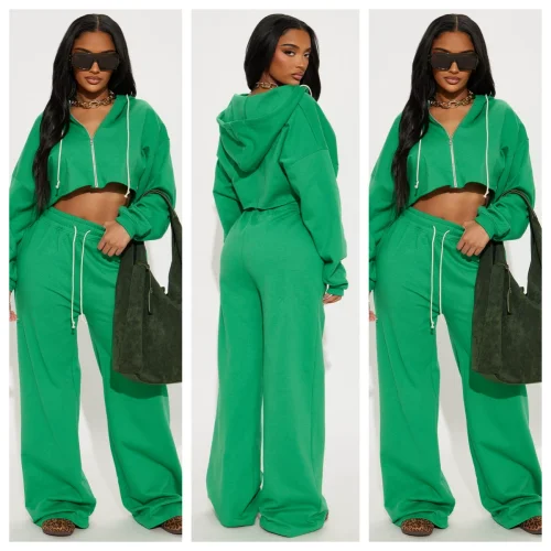 Fashion casual hooded cardigan wide leg two-piece set