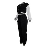 Fashion baseball suit set with spliced single breasted two-piece set