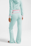 Fashionable Casual Ribbed Colorblocked Silver Fox Fleece Hooded Two-Piece Set