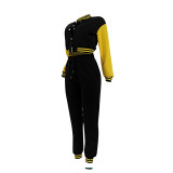 Fashion baseball suit set with spliced single breasted two-piece set
