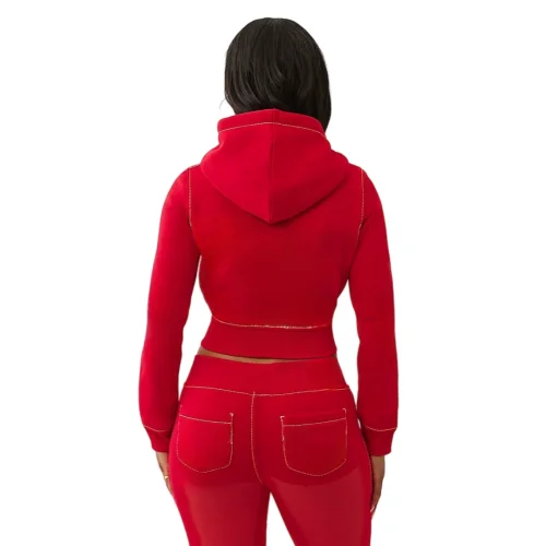 Fashion casual solid color hooded cardigan two-piece set