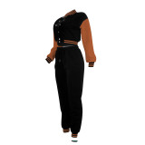 Fashion baseball suit set with spliced single breasted two-piece set