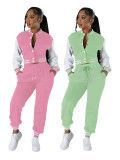 Fashion baseball suit set with spliced single breasted two-piece set