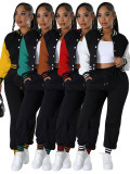 Fashion baseball suit set with spliced single breasted two-piece set