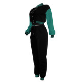 Fashion baseball suit set with spliced single breasted two-piece set