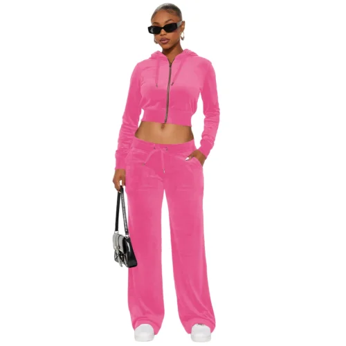 Fashion casual hooded waist exposed wide leg two-piece set