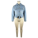 Drill nail tattered irregular shirt collar long sleeved denim jacket jacket