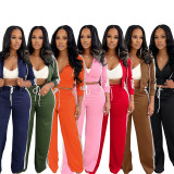 Autumn/Winter Women's Stripe Hooded Pullover and Flared Pants Set for Casual Fashion in Foreign Trade