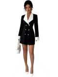 Commuting vibe, temperament, waist cinched long sleeved suit dress