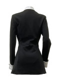 Commuting vibe, temperament, waist cinched long sleeved suit dress