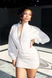 American style spicy girl standing collar long sleeved dress, women's tight fitting waist bag and hip skirt