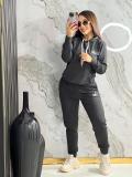 Cotton Blend Embroidered Letter Sweatshirt Pocket Sports Jogger Pants Set