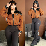 Autumn/Winter Letter Jacket Outerwear Warm Leather Suede Top