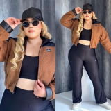 Autumn/Winter Letter Jacket Outerwear Warm Leather Suede Top