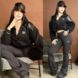 Autumn/Winter Letter Jacket Outerwear Warm Leather Suede Top