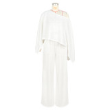 Elastic Pleated Bat Sleeve One-Piece Pocket Leg-Swinging Wide Leg Pant Set