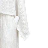 Elastic Pleated Bat Sleeve One-Piece Pocket Leg-Swinging Wide Leg Pant Set