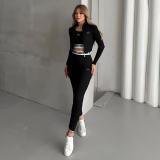 Casual Embroidered Sports Running Yoga Outfit Three Piece Set