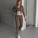 Casual Embroidered Sports Running Yoga Outfit Three Piece Set