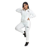 New Embroidered Casual Embossed Long Sleeve Zipper Tracksuit Sweatshirt Set